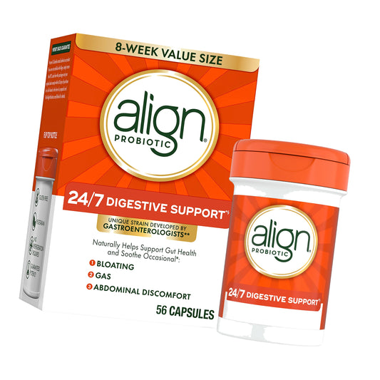 Align Probiotic, 24/7 Digestive Support*§, Probiotics for Women and Men, Probiotics for Digestive Health, Men and Womens Probiotic Capsules Help Relieve Occasional Bloating & Gas*, 56 Capsules