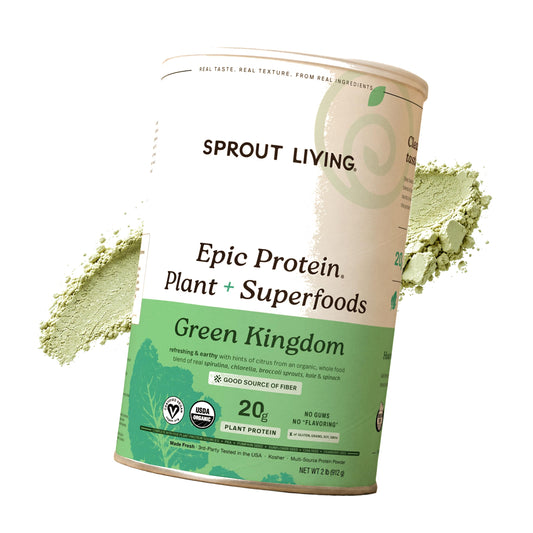 Sprout Living Epic Protein, Plant Based Protein & Superfoods Powder, Green Kingdom | 20 Grams Organic Protein Powder, Greens, Vegan, Non Dairy, Non-GMO, Gluten Free, Low Sugar (2 Pound, 24 Servings)
