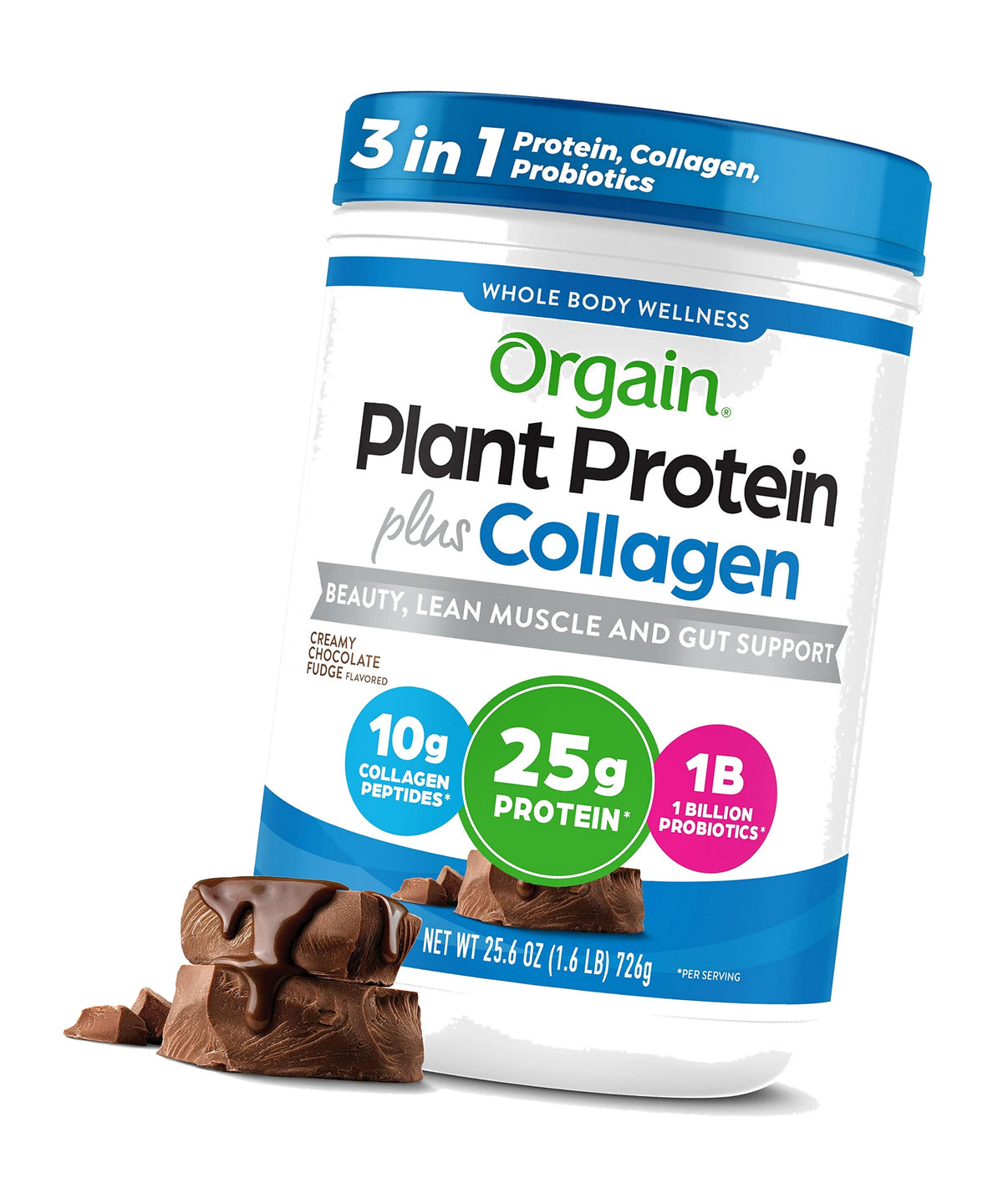 Orgain Organic 25g Protein + 10g Collagen Powder, Chocolate Fudge, 1.6lb