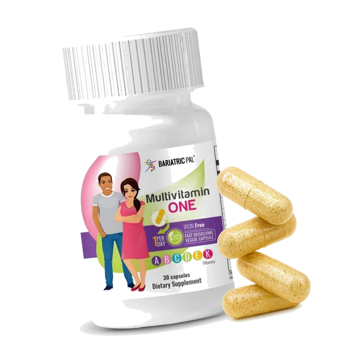 BariatricPal Multivitamin ONE 1 per Day! Bariatric Multivitamin Capsule Iron Free | Easy to Swallow Capsule | Vitamin for Bariatric Surgery Patients | 30 Count (1 Month Supply)