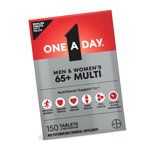 One A Day Proactive 65+, Mens & Womens Multivitamin, Supplement with Vitamin A, C, D, and Zinc to Support Bone Health & Cell Health, Calcium, Folic Acid, Tablet 150 Count