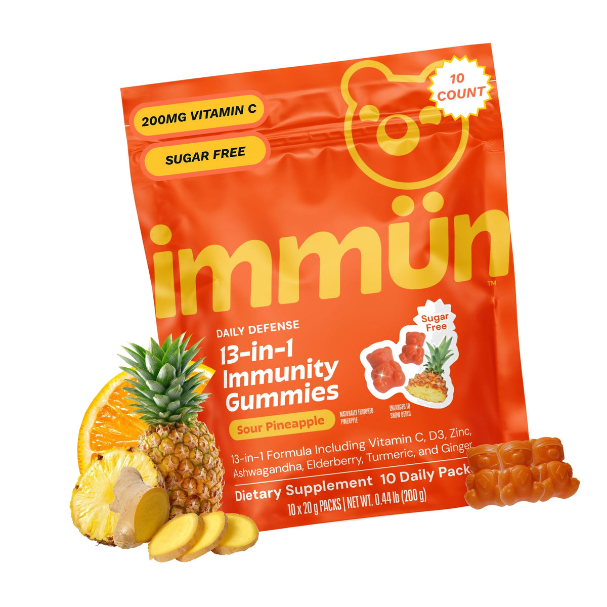 Grüns Immun Sugar Free Immunity Gummies with Vitamin C, 10 ct