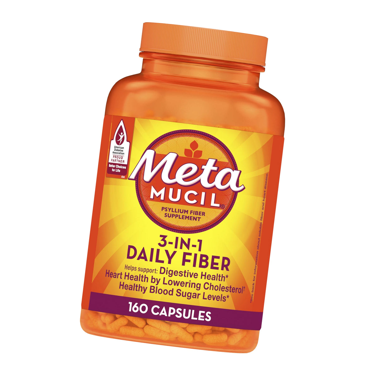 Metamucil, Fiber Capsules, 3-in-1 Psyllium Husk Fiber, 160 Capsules, Daily Fiber Supplement