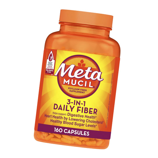 Metamucil, Fiber Capsules, 3-in-1 Psyllium Husk Fiber, 160 Capsules, Daily Fiber Supplement