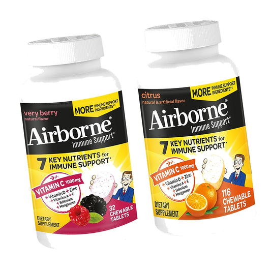 Airborne 1000mg Vitamin C + Zinc Immune Support Supplement Chewable Tablets, Very Berry & Citrus Flavor with Powerful Antioxidants Vitamins A C & E, 116 Chewable Tablets (Very Berry + Citrus)