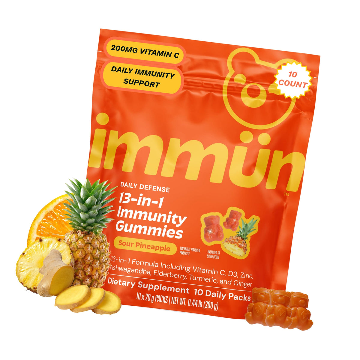 Grüns Immun Immunity Gummies with Vitamin C, Daily Immune Support,10 Count
