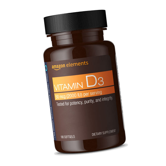 Amazon Elements - Vitamin D3, 2000 IU, 180 Softgels, 6 month supply (Packaging may vary), Supports Strong Bones and Immune Health