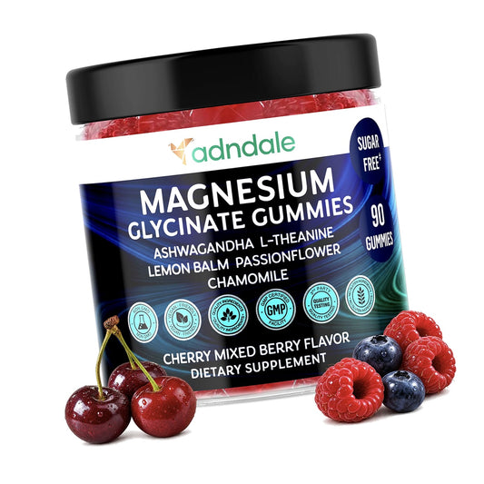 Adndale Magnesium Glycinate 500 mg Gummies, 250 mg L-Theanine, 90 Count