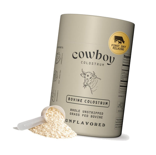 Cowboy - The Exclusive 1st Milking, Whole, Grass Fed Colostrum Supplement for Full Body - Bovine Colostrum Powder Packed Nutrients - Sugar Free (Unflavored, 40 Servings)