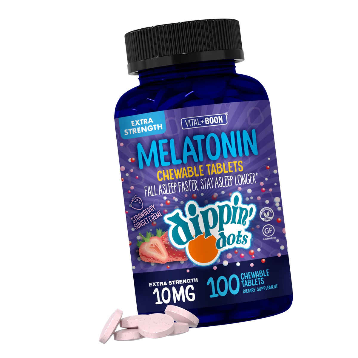 Dippin' Dots Chewable Melatonin Tablets 10mg, Natural Sleep Aid (100 Ct)