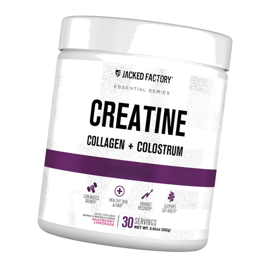 Jacked Factory Creatine for Women - Creatine Monohydrate with Collagen + Colostrum to Support Workout Performance, Lean Muscle Growth, Healthy Hair, Skin, & Nails - 30 Servings, Raspberry Lemonade