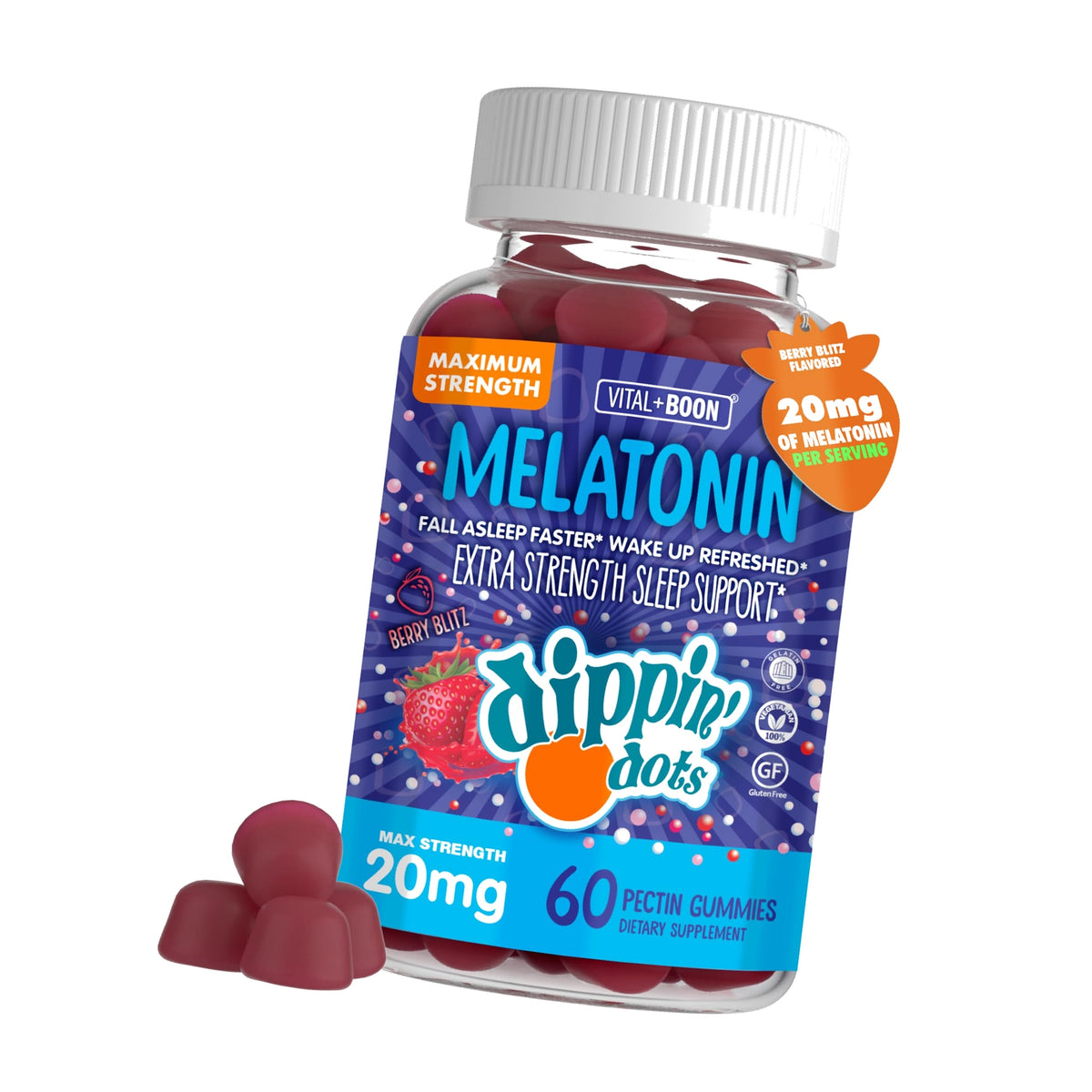Dippin' Dots Extra Strength Melatonin Gummies 20mg, Sleep Aid (60 Ct)