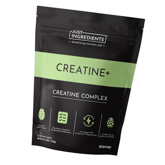 JUST INGREDIENTS Creatine Monohydrate Powder with Rejen Fulvic Mineral Complex - Supports Muscle Recovery, Energy, Strength, Cognitive Function - 30 Servings