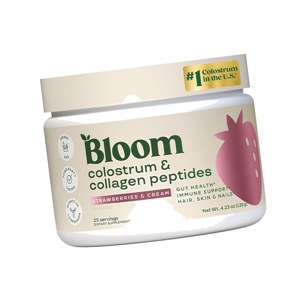 Bloom Nutrition Bovine Colostrum Powder, Strawberries & Cream, 25 Servings