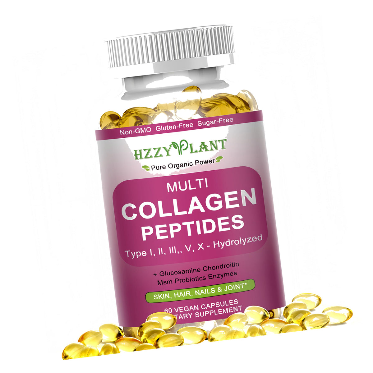 Multi Collagen Peptides Softgel - Type I, II, III, V, X - Hydrolyzed Collagen Peptides with Biotin Vitamin C Hyaluronic Acid for Women & Men, Supports Skin Hair Nail & Joint, Non-GMO, 60 Servings