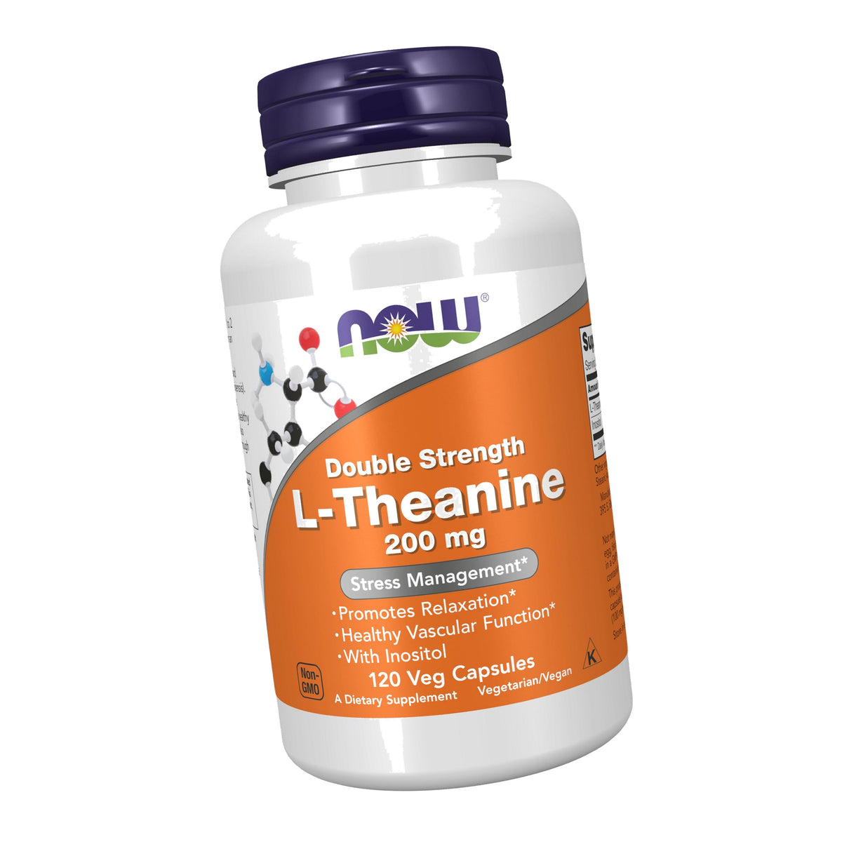 NOW Supplements, L-Theanine 200 mg with Inositol, 120 Veg Caps