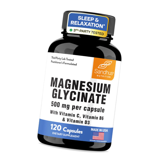 Magnesium Glycinate 500mg 120 Capsules for Good Sleep & Muscle Relaxation