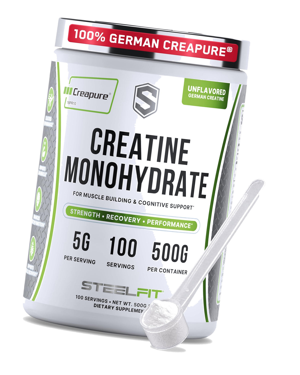 SteelFit Creapure Creatine Monohydrate Powder, Unflavored, 100 Servings