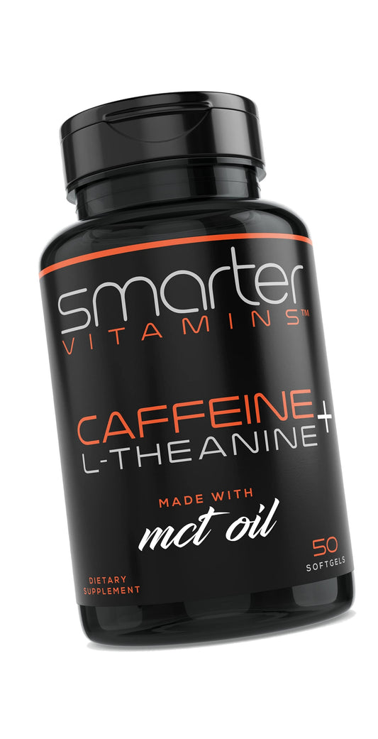 Caffeine Pills 200mg with 100mg L-Theanine & Coconut MCT Oil, 50 Softgels