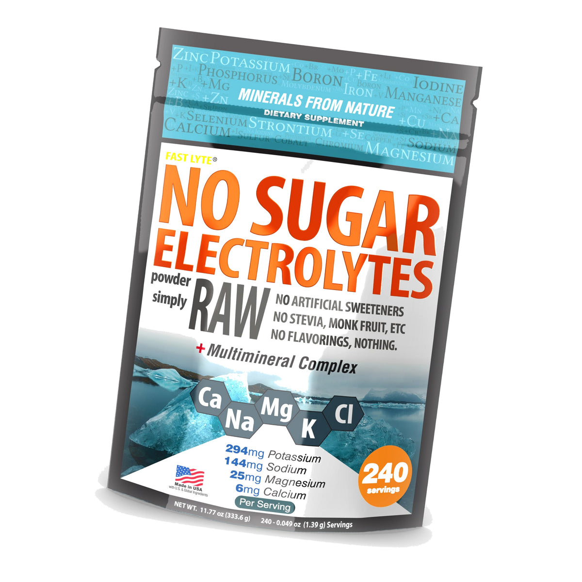 FAST LYTE No Sugar Electrolytes Powder Simply Raw | Mix in Coffee, Soup, Juice, Water, Smoothies, Broth, Anything | No Sweeteners or Flavorings | Keto & Sugar Free | Non-GMO & Vegan