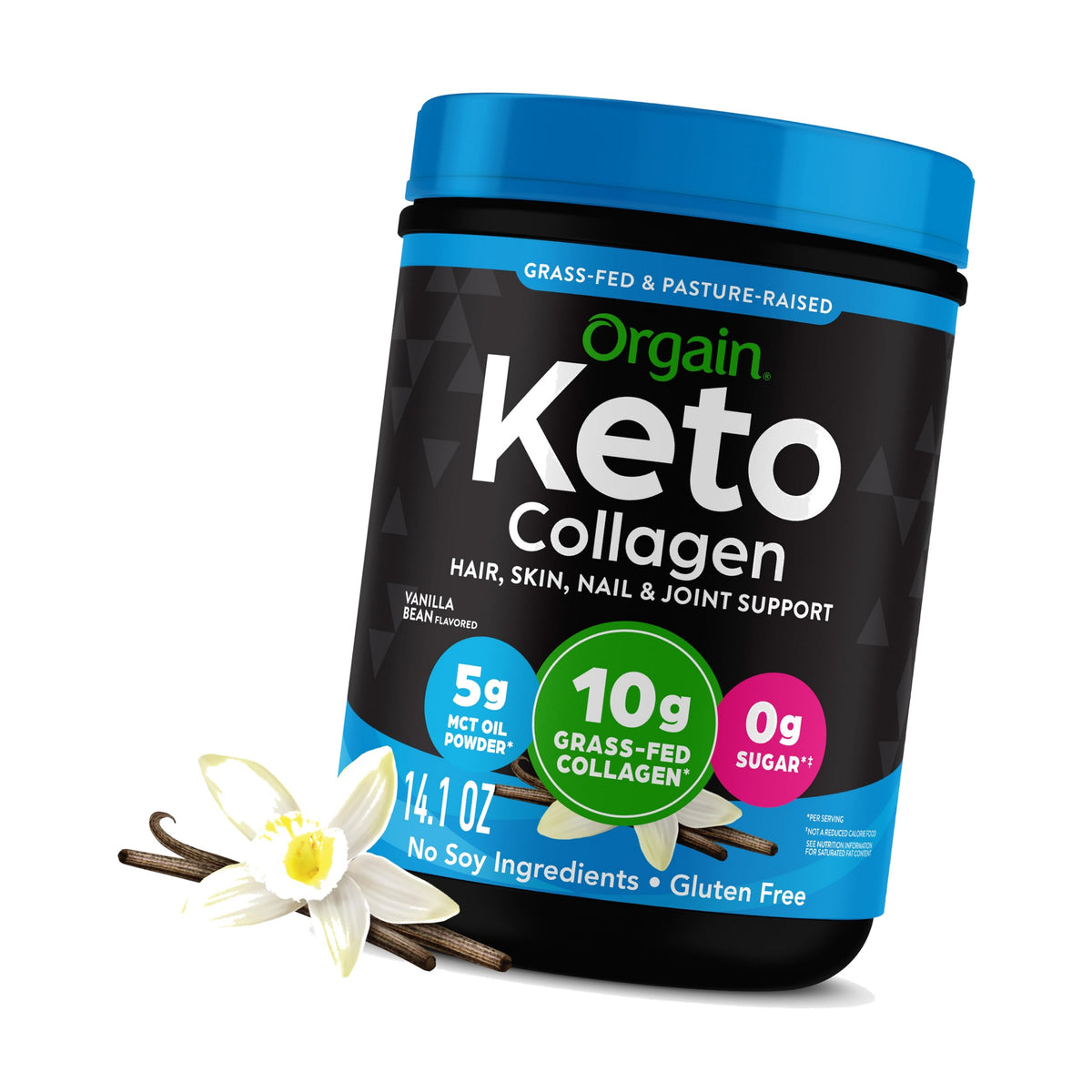 Orgain Keto Collagen Protein Powder, Vanilla - 10g Grass Fed Hydrolyzed Collagen Peptides for Women & Men, Type I & III, 5g MCT Oil - Hair, Skin, Nail, & Joint Support, Non-GMO, Gluten Free - 0.88lb