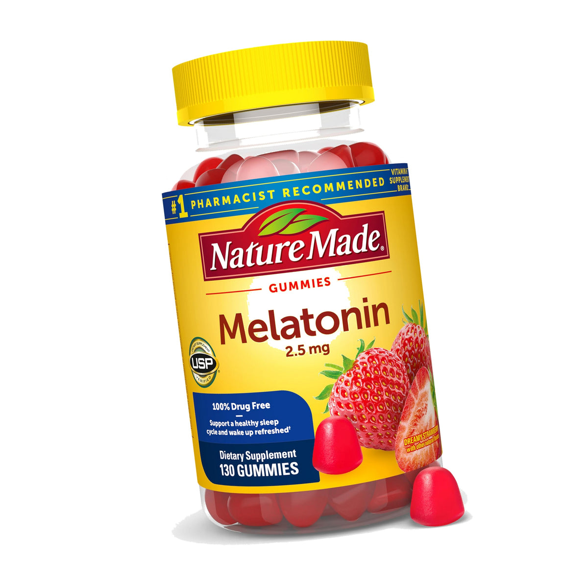 Nature Made Melatonin Gummies 2.5 mg, 100% Drug Free Sleep Aid, 130 Count
