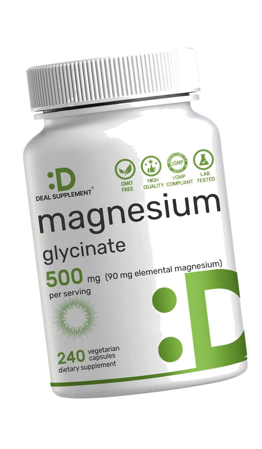 Deal Supplement Magnesium Glycinate 500mg Per Serving, 240 Veggie Capsules