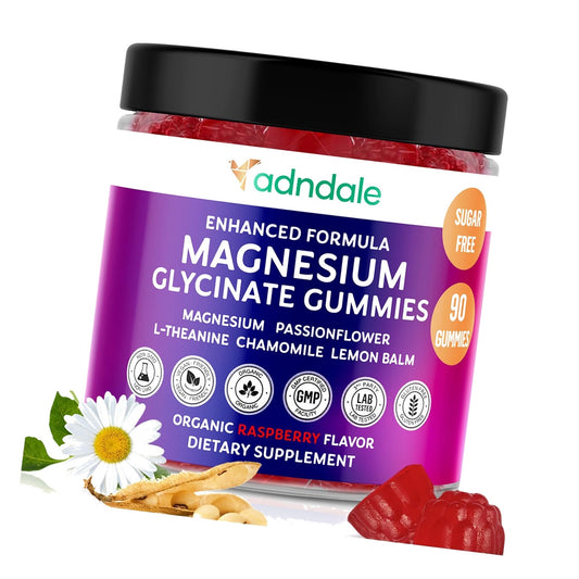 Adndale 90CT Magnesium Glycinate Gummies. Sugar Free Chews for Adults & Kids. Raspberry Flavour