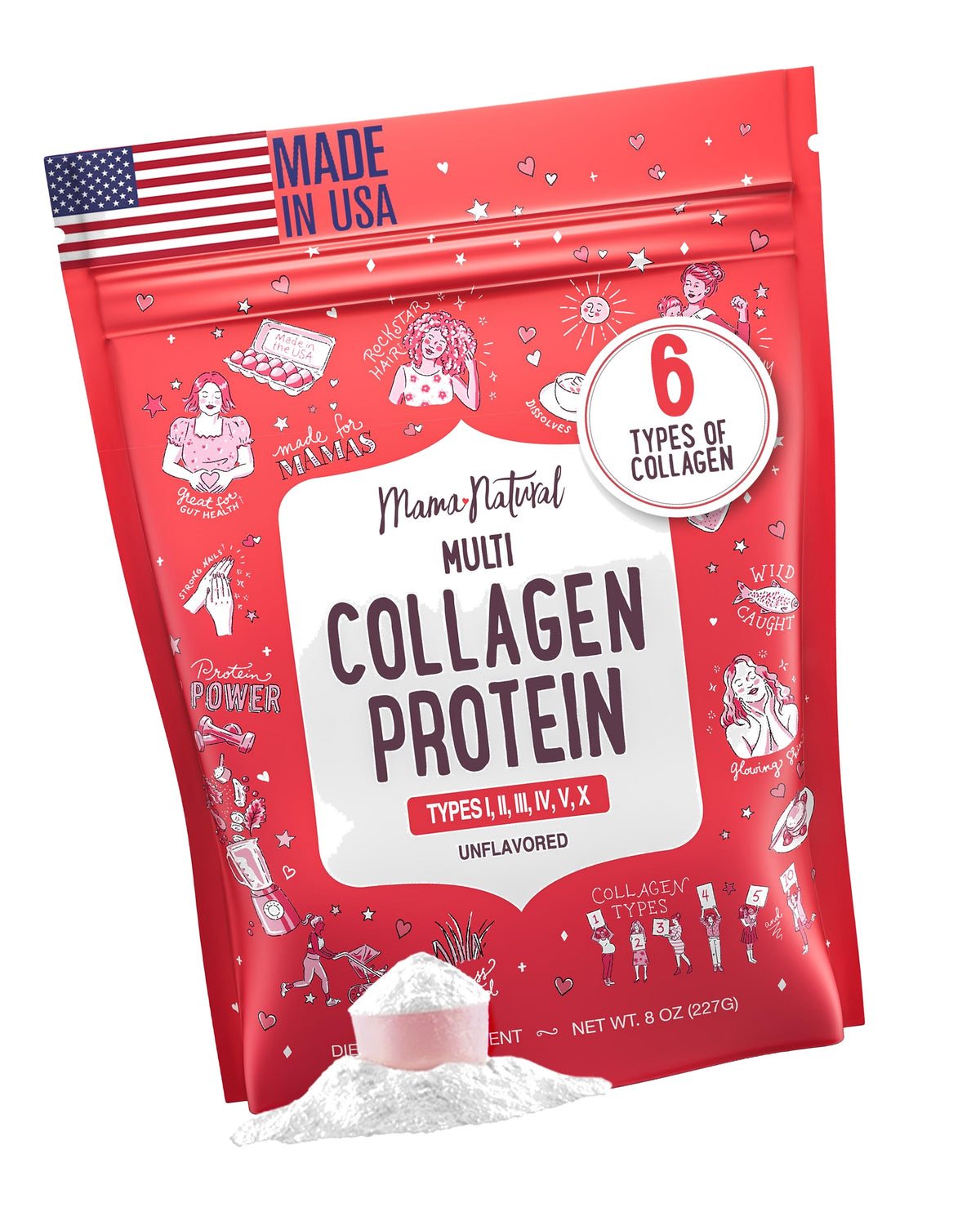 Multi Collagen Protein Powder Type 1, 2, 3, 4, 5, 10 - Unflavored & Hydrolyzed - Pure Collagen Peptides Powder - Grass Fed Beef, Wild Fish Marine & USA Eggshell - 20 Servings