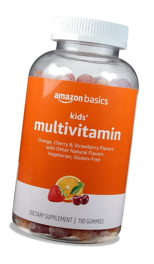 Amazon Basics Kids' Multivitamin Gummies, Cherry, Strawberry & Orange Flavors, 190 Count (Previously Solimo)