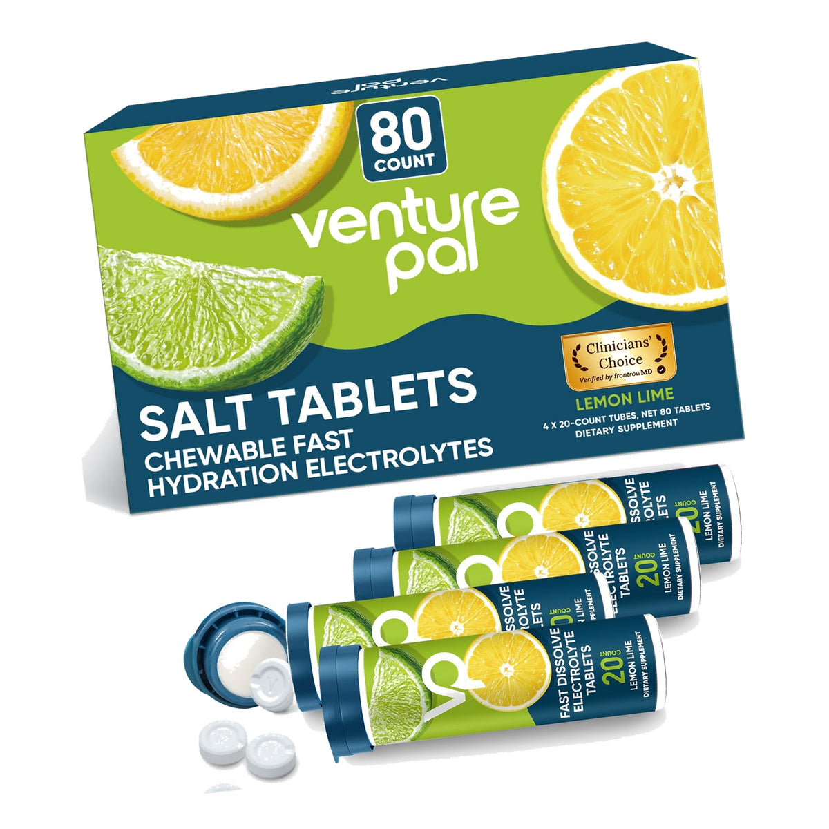 Venture Pal Chewable Electrolyte Tablets, 80 Count, Fast-Dissolve