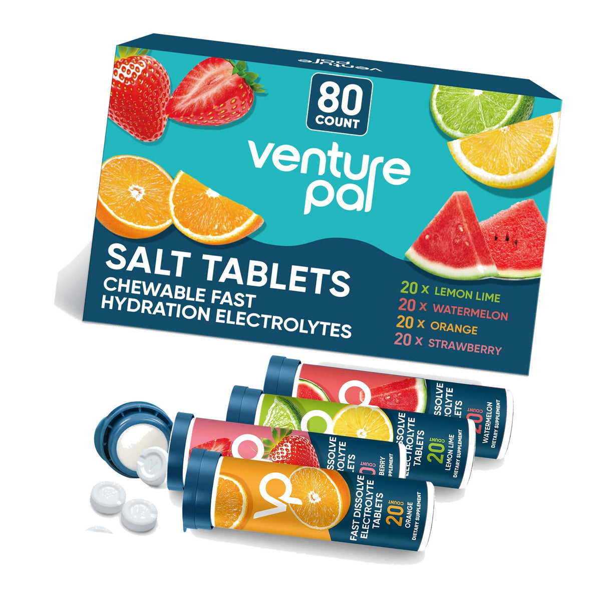 Venture Pal Chewable Electrolyte Tablets, 80 Count, Fast-Dissolve