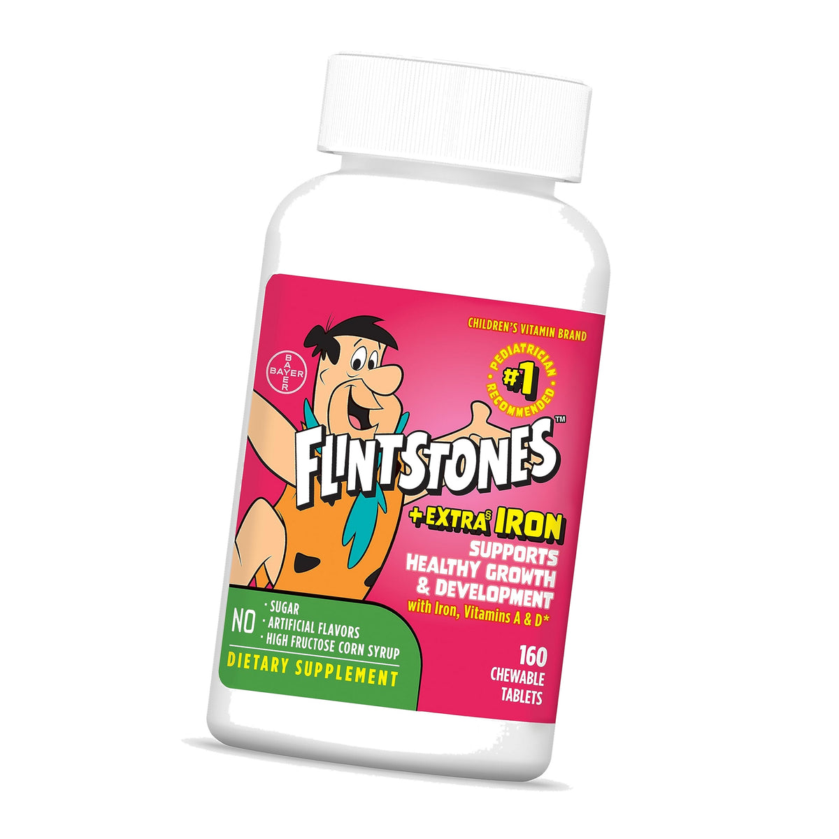 Flintstones Vitamins Chewable Kids Multivitamin with + Extra Iron for Toddler & Kid with Vitamin C, D, Vitamin B12, 160 Count (Packaging Will Vary)