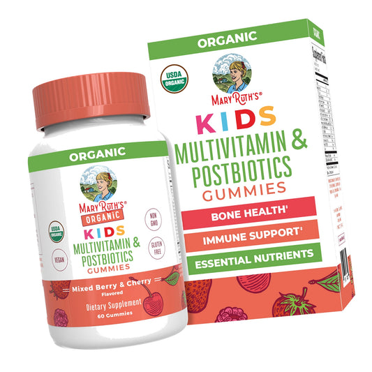 MARYRUTH'S USDA Organic Kids Multivitamin + Postbiotics Gummies, 60 Count