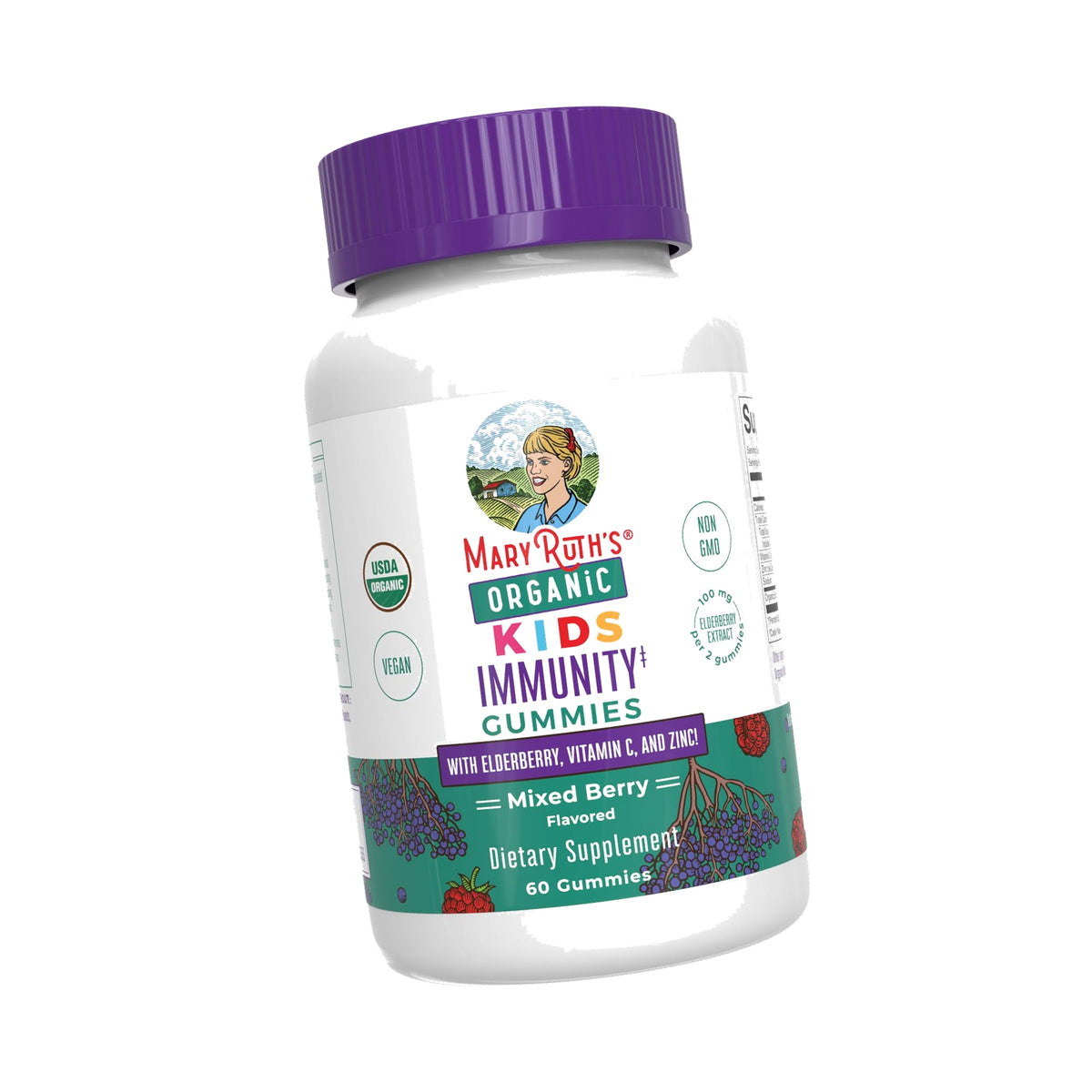 MARYRUTH'S Organic Kids Immune Support Gummies with Elderberry, 60 Count