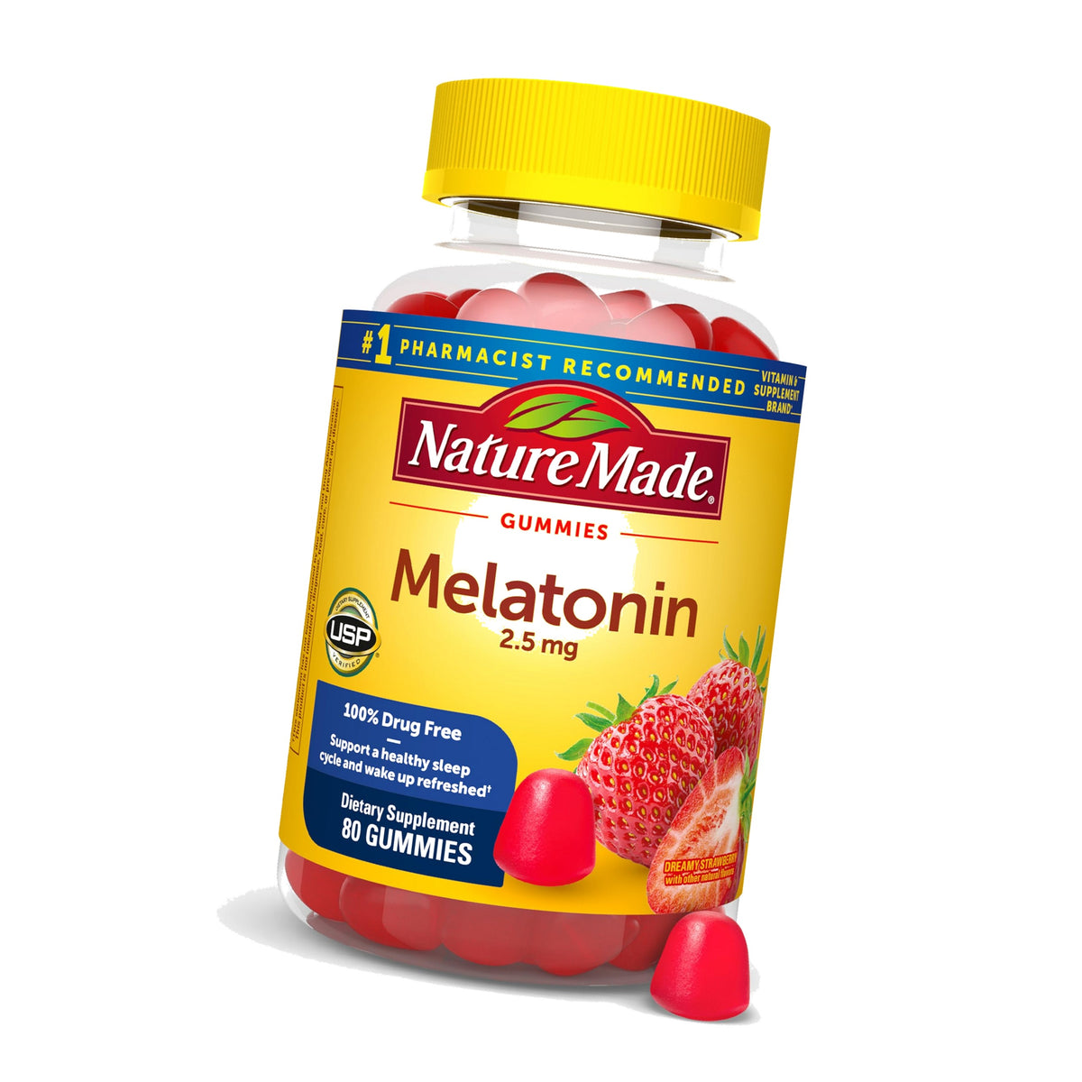 Nature Made Melatonin Gummies 2.5 mg, 100% Drug Free Sleep Aid, 80 Count