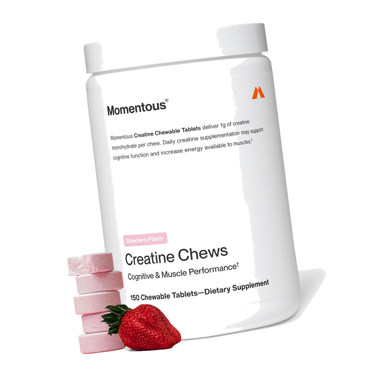 Momentous Creatine Monohydrate Chews, 5g per Serving, Strawberry