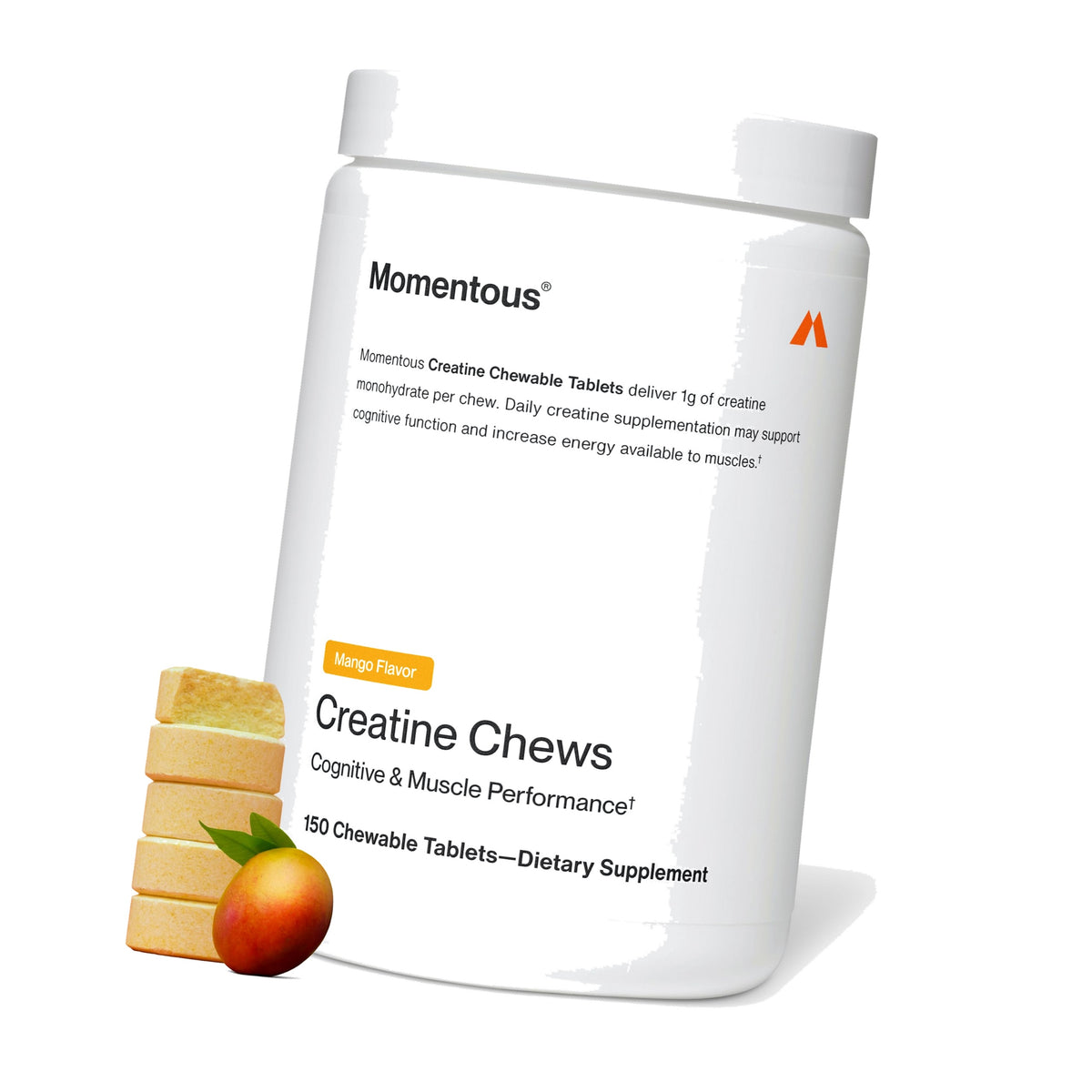 Momentous Creatine Monohydrate Chews, 5g per Serving, Mango