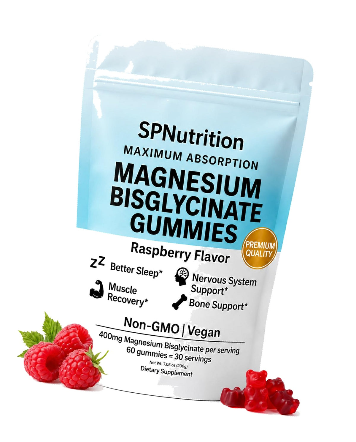 SP Nutrition Magnesium Bisglycinate Gummies 400mg, Raspberry, 60 Count