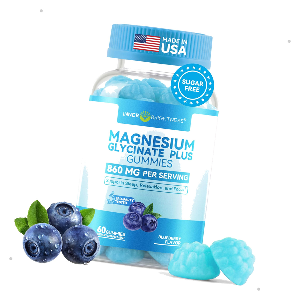 Magnesium Glycinate Plus Gummies 860mg, Sugar-Free, Adults & Kids 4+