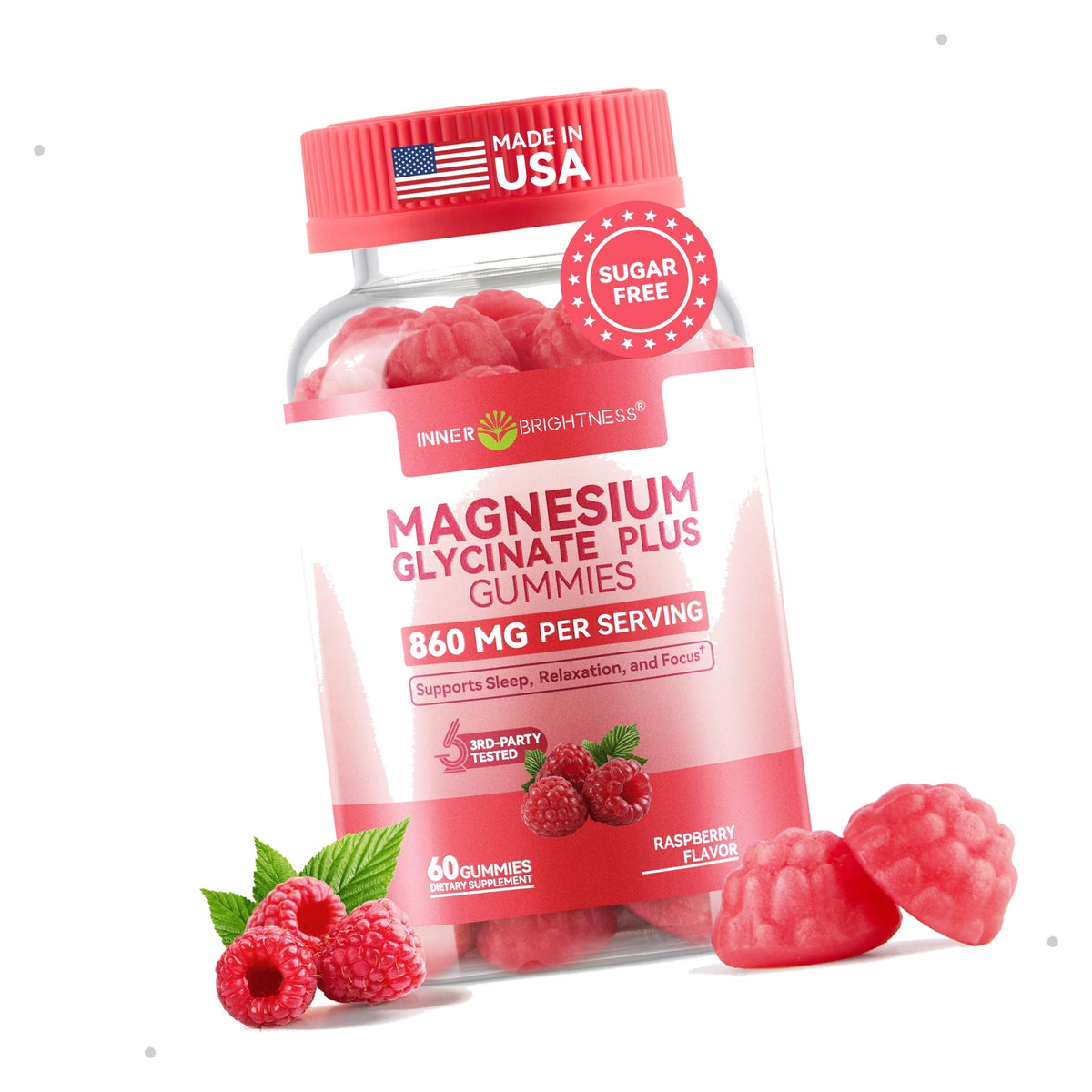 Magnesium Glycinate Plus Gummies 860mg, Sugar‑Free, Adults & Kids 4+