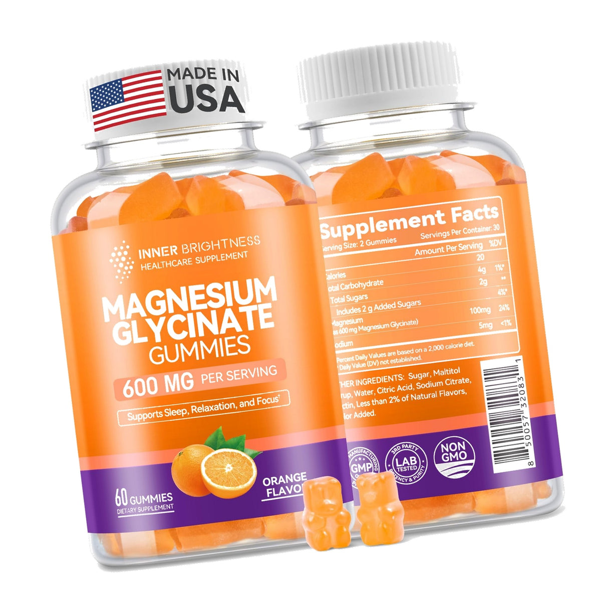 Magnesium Glycinate Plus Gummies 600mg, Sugar-Free, for Adults & Kids 4+