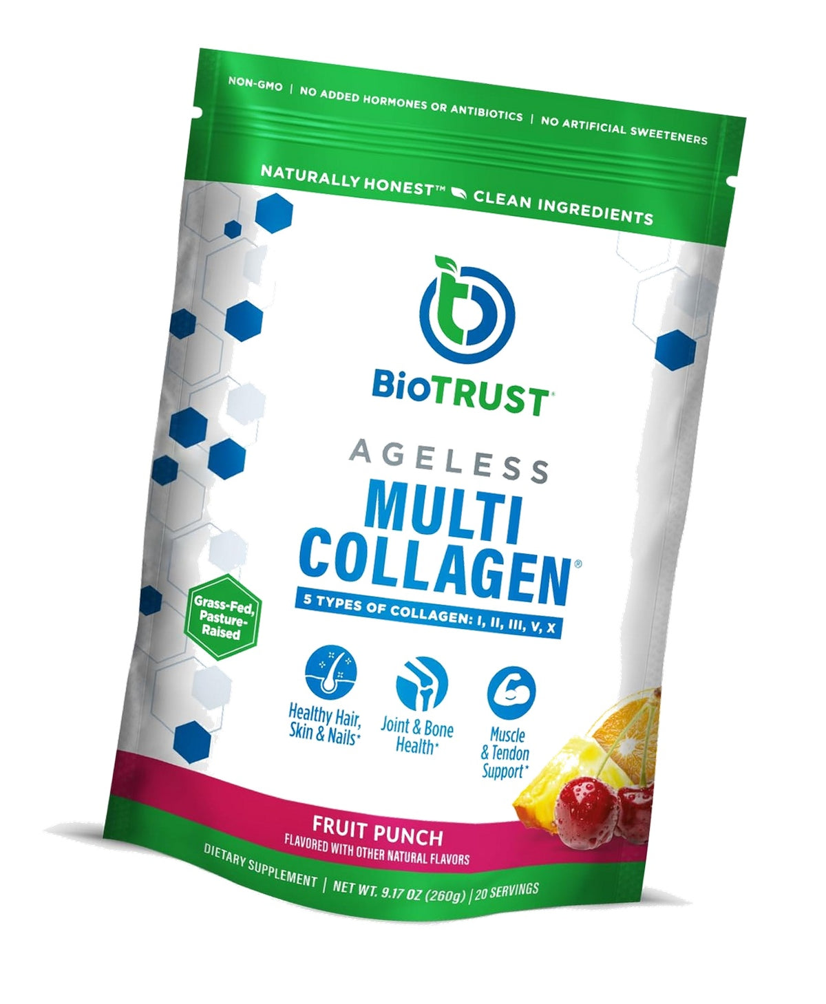 BioTrust Multi Collagen Peptides Fruit Punch Powder - Hydrolyzed, Grass Fed