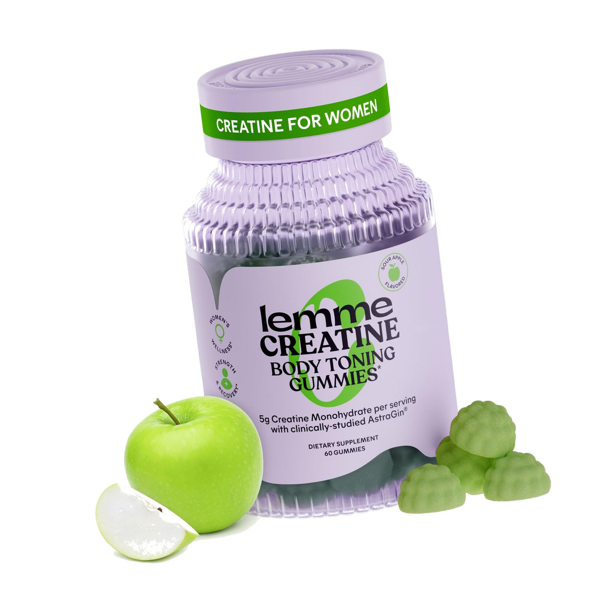 Lemme Creatine Monohydrate Gummies Sour Apple (60 Gummies)