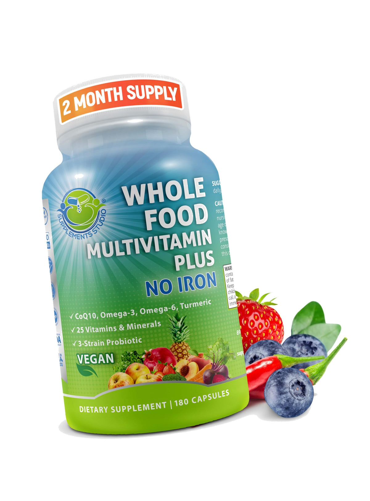 Whole Food Multivitamin Without Iron plus Probiotics, Enzymes, CoQ10 & more