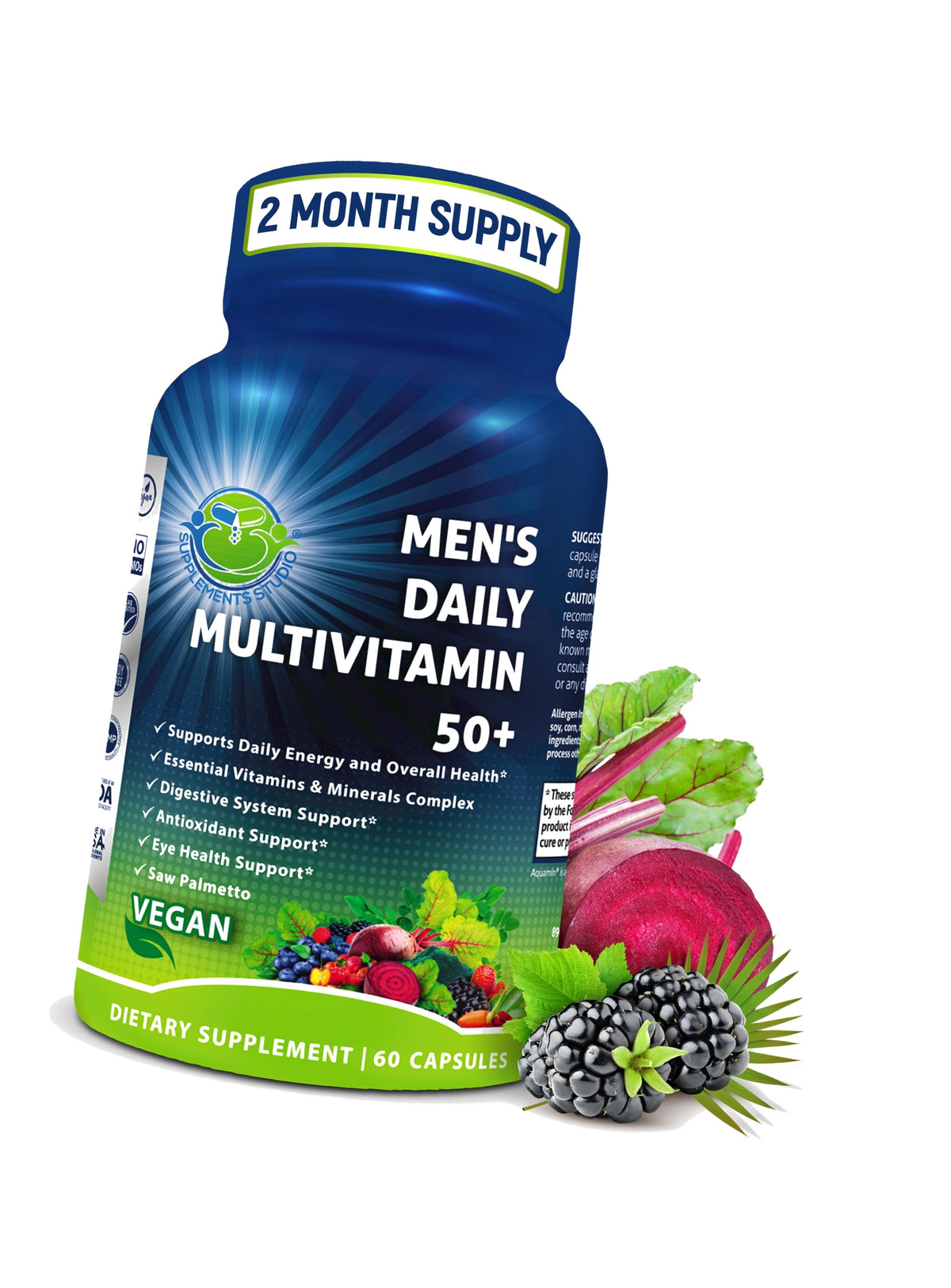 Vegan Methylated Multivitamin for Men 50 and Over - Saw Palmetto & Lutein