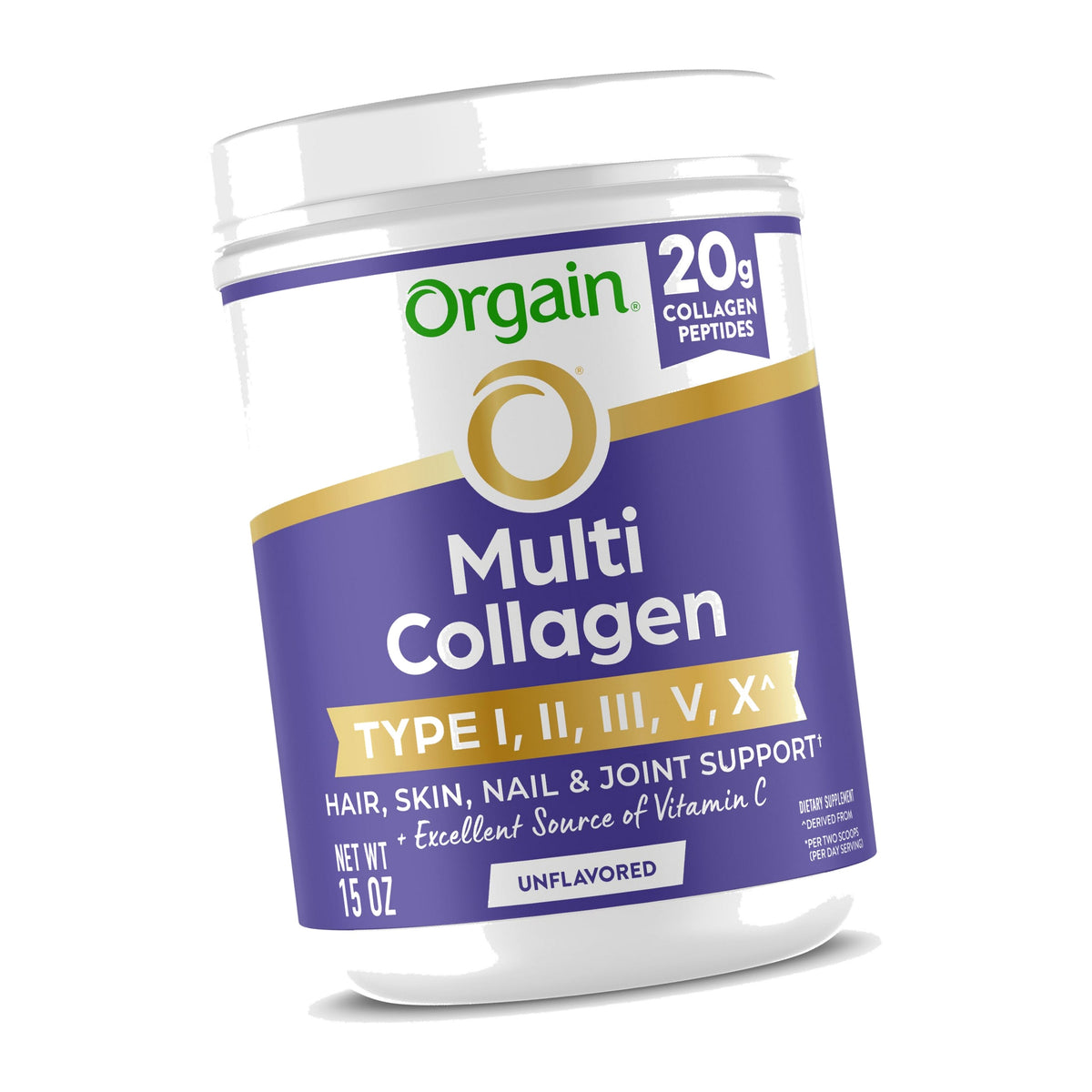 Orgain 20g Hydrolyzed Multi Collagen Peptides Powder, Unflavored, 15oz