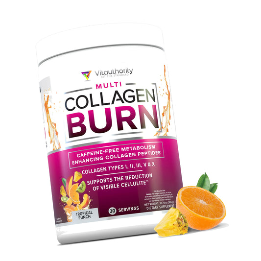 Hydrolyzed Collagen Peptides Powder for Women - Slimming MultiCollagen Burn Ultimate Beauty Complex with Hyaluronic Acid Vitamin C & Types I II III V and X for Women Tropical Punch 30 Servings