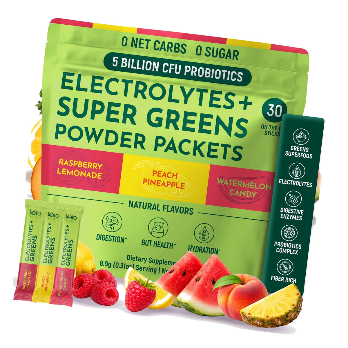 Keto Electrolytes Plus Super Greens Powder Packets - 30 Servings