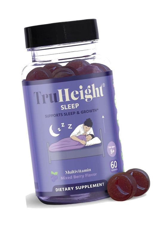 TruHeight Sleep Gummies - Kids & Teen Natural Sleep Aid for Tall & Growing Bodies - Growth Gummies for Night - 1mg Melatonin, Ashwagandha, L-Theanine, Lemon Balm - Mixed Berry Gummy, Taller Ages 4+